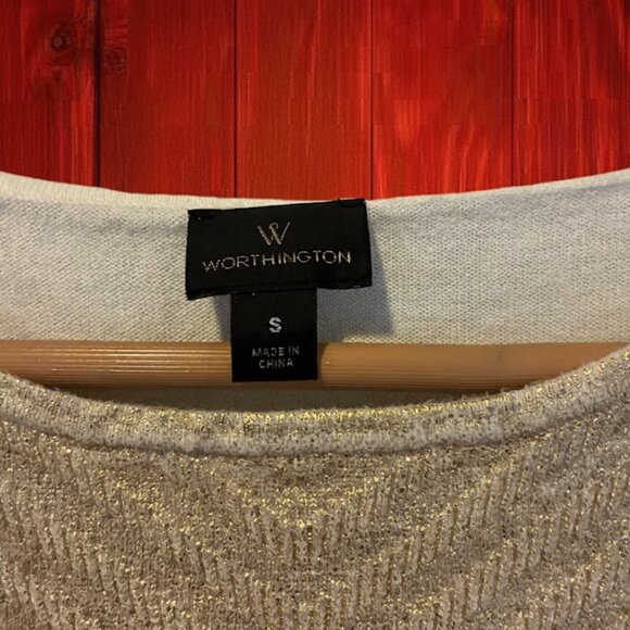 Worthington Dolman Sleeve Metallic Knit Chevron White & Gold Sweater, Small - Picture 4 of 4